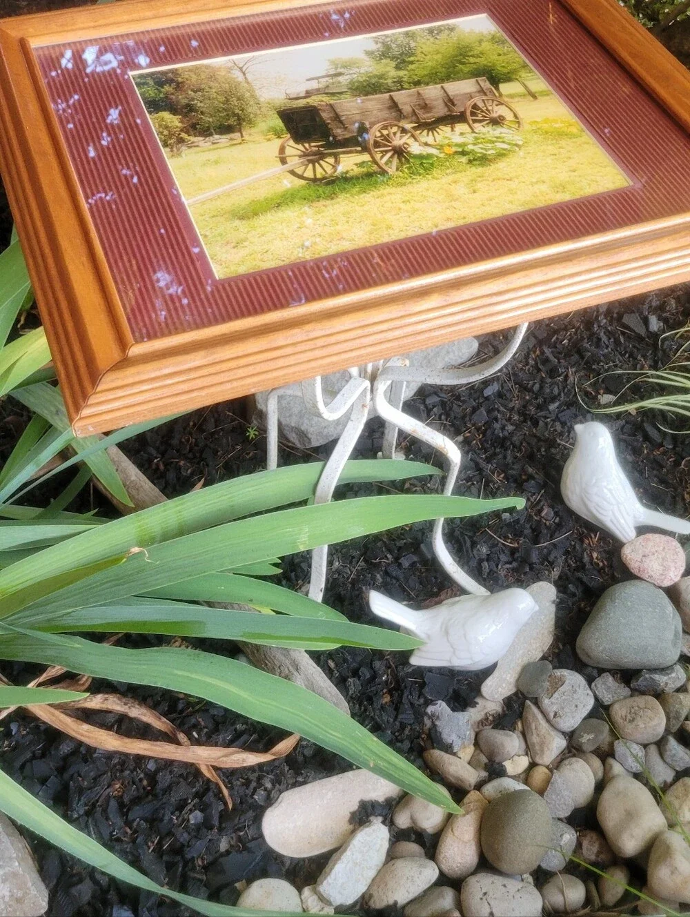 Wood Frame Rustic Wagon Print in Burgundy Mat